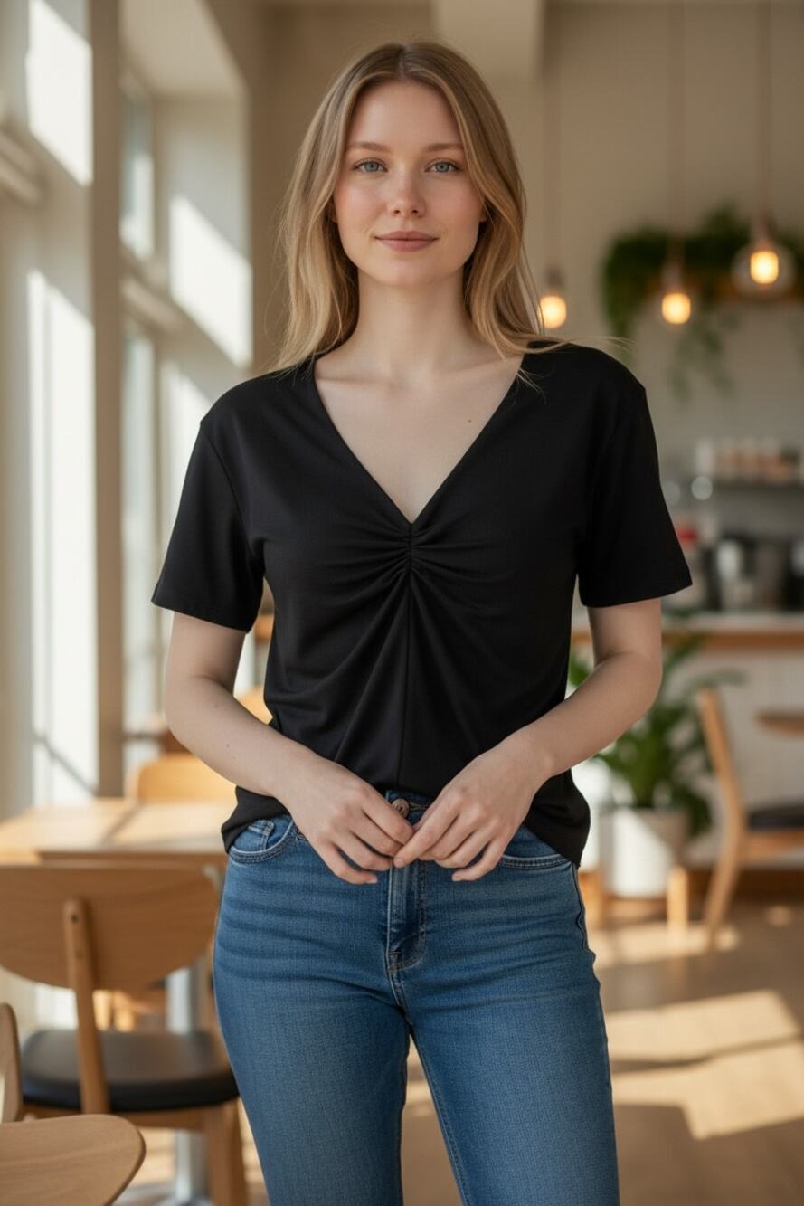 WHITE HOUSE BLACK MARKET Top Size XS Black V Neck Flattering Stretch